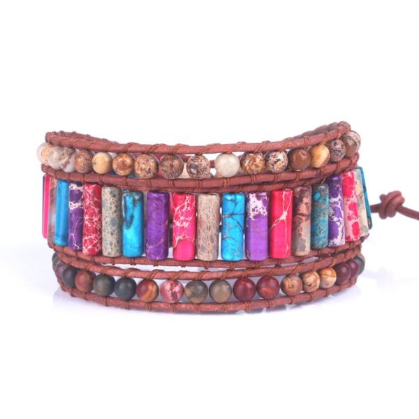 tennis women boho bracelet unique multi color natural stone tube beads leather wrap handmade bohemia jewelry dropship, Golden;silver
tennis women boho bracelet unique multi color natural stone tube beads leather wrap handmade bohemia jewelry dropship, Golden;silver