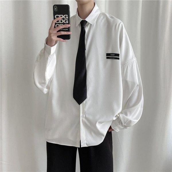 korean style tie formal shirt men's fashion loose business casual harajuku streetwear long sleeve men shirts, White;black
korean style tie formal shirt men's fashion loose business casual harajuku streetwear long sleeve men shirts, White;black