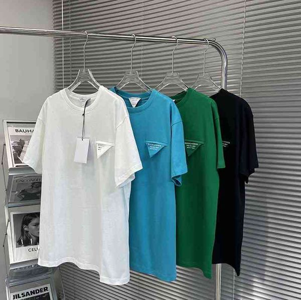 22ss green triangle pocket bv round neck short sleeve t-shirt summer casual loose large men's half bottomed shirt, White;black
22ss green triangle pocket bv round neck short sleeve t-shirt summer casual loose large men's half bottomed shirt, White;black