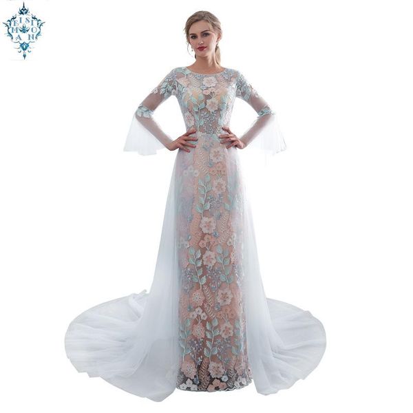 evening dresses ameision 2021 arrival formal dress women elegant long sleeves floral fabric tulle train fashion gowns, Black;red
evening dresses ameision 2021 arrival formal dress women elegant long sleeves floral fabric tulle train fashion gowns, Black;red