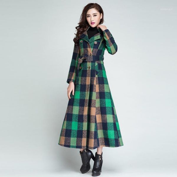 women's wool & blends women vintage coat plaid long double breasted woolen coats winter overcoat jackets trench, Black
women's wool & blends women vintage coat plaid long double breasted woolen coats winter overcoat jackets trench, Black