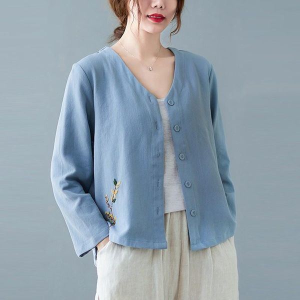 women's jackets blue women casual cotton 2021 autumn vintage embroidery loose ladies v-neck long sleeve floral coats outwear chaquetas, Black;brown
women's jackets blue women casual cotton 2021 autumn vintage embroidery loose ladies v-neck long sleeve floral coats outwear chaquetas, Black;brown