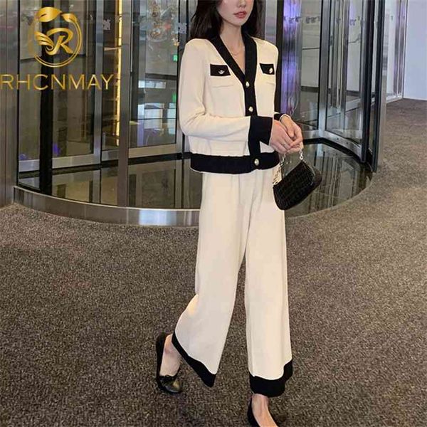 fashion designer korean elegant knitted 2 piece pants sets suits long sleeve v-neck + wide leg spring 210506, White
fashion designer korean elegant knitted 2 piece pants sets suits long sleeve v-neck + wide leg spring 210506, White
