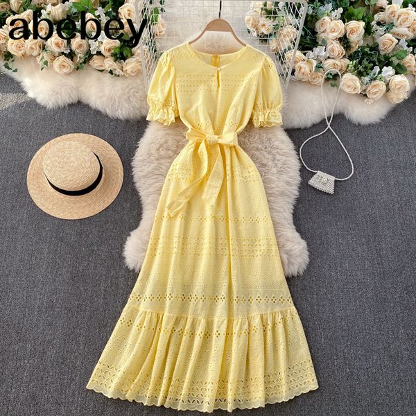 french hollow ruffles dress women o neck puff sleeve lace up solid a-line dresses summer elegant streetwear midi dress, Black;gray
french hollow ruffles dress women o neck puff sleeve lace up solid a-line dresses summer elegant streetwear midi dress, Black;gray