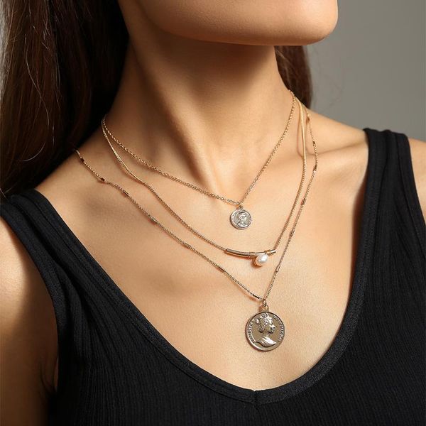 pendant necklaces bohemia fashion multilayer tube pearl necklace for women retro coin portrait charm clavicle chain jewelry gift, Silver
pendant necklaces bohemia fashion multilayer tube pearl necklace for women retro coin portrait charm clavicle chain jewelry gift, Silver
