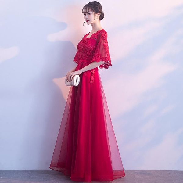 ethnic clothing long burgundy elegant evening party dress women round collar lace cheongsam vestidos de festa a-line chinese wedding go, Red
ethnic clothing long burgundy elegant evening party dress women round collar lace cheongsam vestidos de festa a-line chinese wedding go, Red