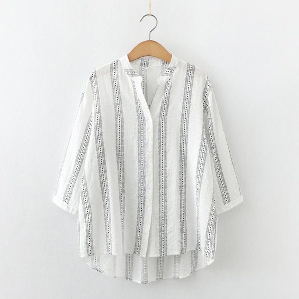 women's blouses & shirts korean casual v neck thin women 2021 summer simple all fit three quarter single breasted loose shirt female so, White
women's blouses & shirts korean casual v neck thin women 2021 summer simple all fit three quarter single breasted loose shirt female so, White