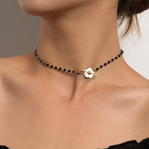 chains fashion luxury black crystal glass bead chain choker necklace for women flower lariat lock collar jewelry party charm, Silver 
chains fashion luxury black crystal glass bead chain choker necklace for women flower lariat lock collar jewelry party charm, Silver