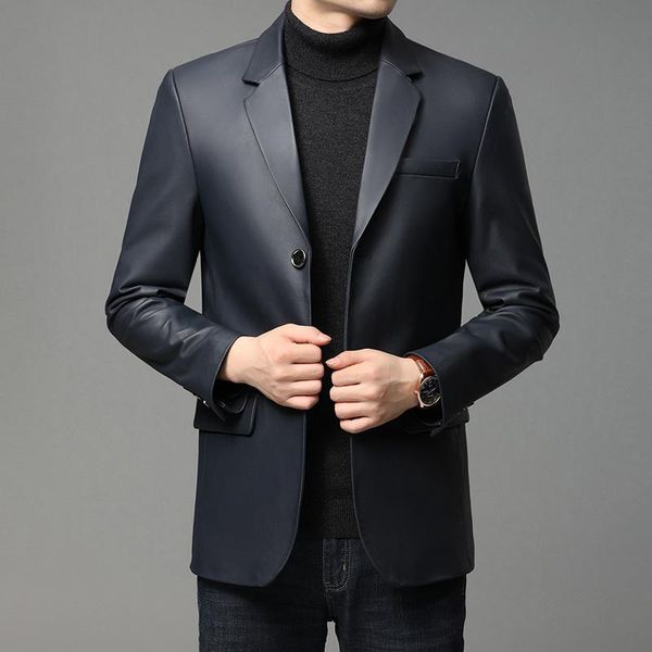 men's leather & faux haining genuine sheepskin suit business casual middle aged fall / winter 2021, Black
men's leather & faux haining genuine sheepskin suit business casual middle aged fall / winter 2021, Black