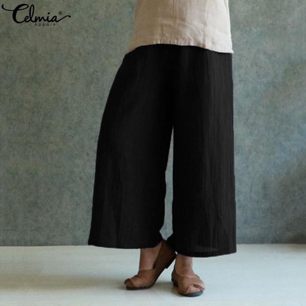 women's pants & capris celmia vintage wide leg 2021 summer women elastic waist cotton pantalon femme casual loose long palazzo plus siz, Black;white
women's pants & capris celmia vintage wide leg 2021 summer women elastic waist cotton pantalon femme casual loose long palazzo plus siz, Black;white