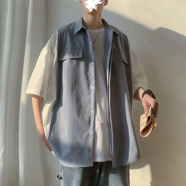 men's casual shirts 2021 summer korean style handsome false two short sleeve shirt japanese fashion loose cargo mens clothing trends, White;black
men's casual shirts 2021 summer korean style handsome false two short sleeve shirt japanese fashion loose cargo mens clothing trends, White;black