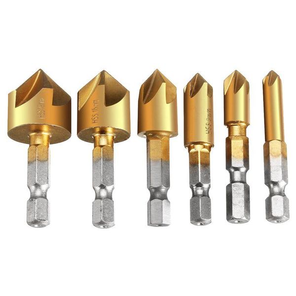 est 6 x 5 flute 90degree 1/4inch hex hss countersink drill bit set chamfer cutter 6-19 professional bits
est 6 x 5 flute 90degree 1/4inch hex hss countersink drill bit set chamfer cutter 6-19 professional bits