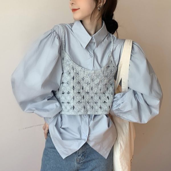 spring women fashion casual 2 piece set blouse turn-down collar minimalist shirt+hollow out halter sling 8y866 210510, White
spring women fashion casual 2 piece set blouse turn-down collar minimalist shirt+hollow out halter sling 8y866 210510, White