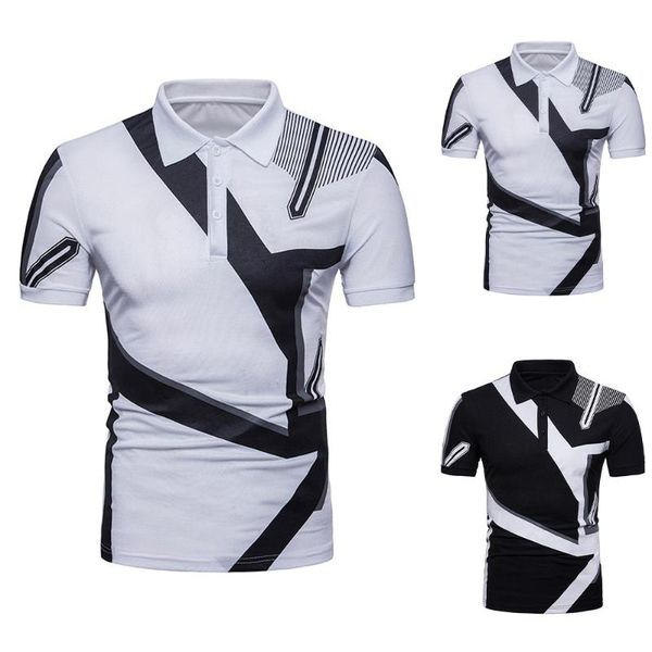men's polos mens summer short sleeve t-shirt casual slim fit lapel business tee geometric print patchwork men clothing, White;black
men's polos mens summer short sleeve t-shirt casual slim fit lapel business tee geometric print patchwork men clothing, White;black