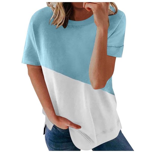 women's t-shirt clothing summer fashion splicing short sleeve round neck casual soft and comfortable thin #t1g, White 
women's t-shirt clothing summer fashion splicing short sleeve round neck casual soft and comfortable thin #t1g, White