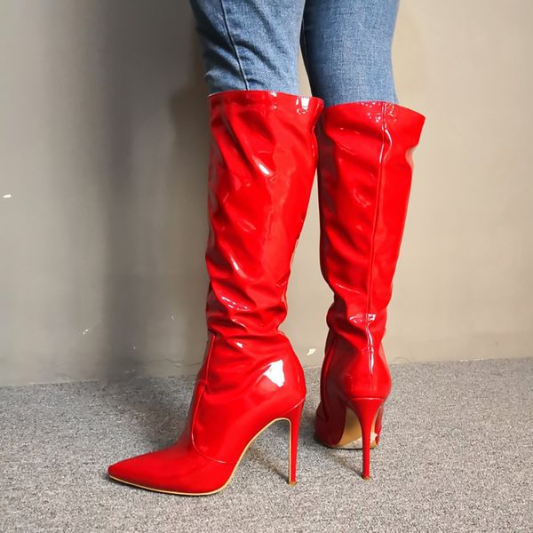 womens handmade real ps high heel boots red patent leather pointed-toe knee-high booties evening party prom fashion winter shoes d527, Black
womens handmade real ps high heel boots red patent leather pointed-toe knee-high booties evening party prom fashion winter shoes d527, Black