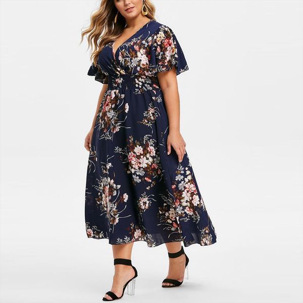 30h fashion plus size floral womens dresses printed v neck short sleeve casual vestidos de verano, Black;gray
30h fashion plus size floral womens dresses printed v neck short sleeve casual vestidos de verano, Black;gray