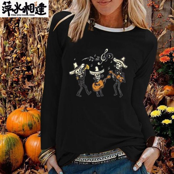 women's t-shirt skeletons are playing music print long sleeve t-shirts women autumn winter graphic tee gothic shirts for loose ropa muj, White
women's t-shirt skeletons are playing music print long sleeve t-shirts women autumn winter graphic tee gothic shirts for loose ropa muj, White