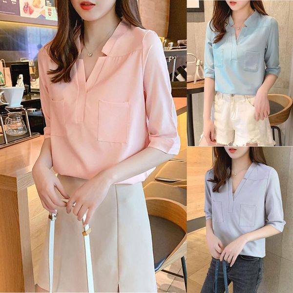 fashion solid chiffon blouse shirt v-neck pockets casual summer ladies loose female women short sleeve blusas women's blouses & shirts, White
fashion solid chiffon blouse shirt v-neck pockets casual summer ladies loose female women short sleeve blusas women's blouses & shirts, White