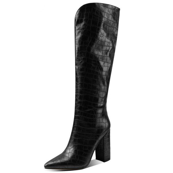 boots brown crocodile print knee high brand women faux leather pointed toe square heel long winter woman, Black
boots brown crocodile print knee high brand women faux leather pointed toe square heel long winter woman, Black