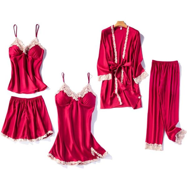 women's sleepwear robes women suit pajamas lace satin set v-neck cami ladies homewear pijama spring female silk nightdress 5pc sets, Black;red
women's sleepwear robes women suit pajamas lace satin set v-neck cami ladies homewear pijama spring female silk nightdress 5pc sets, Black;red