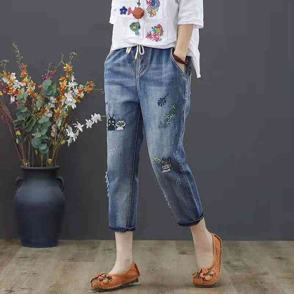 spring and summer embroidered women jean high waist oversize capris pants vintage ankle length denim pant trousers streetwear, Blue
spring and summer embroidered women jean high waist oversize capris pants vintage ankle length denim pant trousers streetwear, Blue