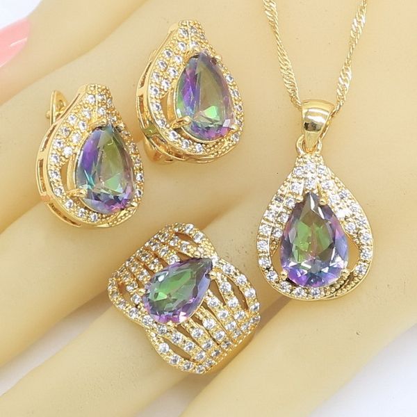 jewelry sets rainbow semi-precious gold color for women water drop hoop earrings necklace pendant rings gift box, Black
jewelry sets rainbow semi-precious gold color for women water drop hoop earrings necklace pendant rings gift box, Black