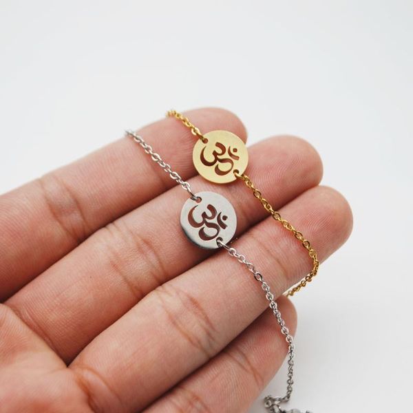 link, chain modagirl ohm yoga coin charm bracelet stainless steel gold aum good luck jewelry for women, Black