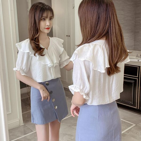 women's blouses & shirts 2021 summer v-neck ruffles chic jumper blouse short sleeve casual shirt women clothing girls chiffon blusa n2, White
women's blouses & shirts 2021 summer v-neck ruffles chic jumper blouse short sleeve casual shirt women clothing girls chiffon blusa n2, White