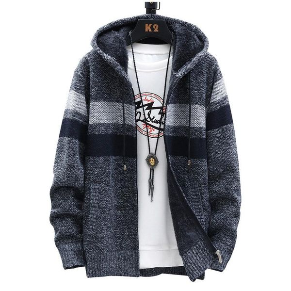 autumn winter wear gradient plush thickened sweater large slim fit coat cardigan with hat, White;black
autumn winter wear gradient plush thickened sweater large slim fit coat cardigan with hat, White;black