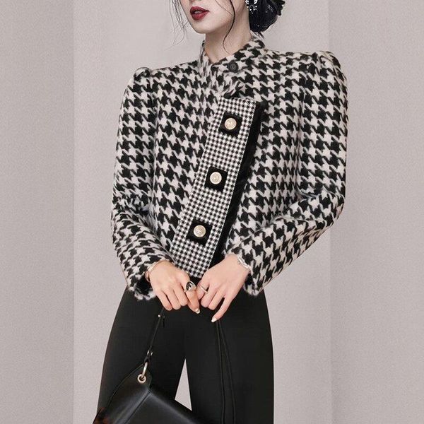 women's jackets short houndstooth tweed for women 2021 vintage single-breasted wool coat female autumn winter clothes, Black;brown
women's jackets short houndstooth tweed for women 2021 vintage single-breasted wool coat female autumn winter clothes, Black;brown