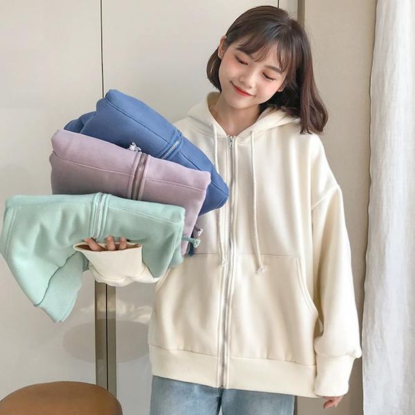 women's hoodies & sweatshirts 2021 cute ice color hoodie winter autumn thick warm plus velvet zipper hooded oversize sweatshirt, Black
women's hoodies & sweatshirts 2021 cute ice color hoodie winter autumn thick warm plus velvet zipper hooded oversize sweatshirt, Black