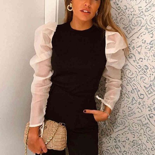 women sweet patchwork blouse o neck long puff sleeve shirt female office wear basic cute blusas 210430, White
women sweet patchwork blouse o neck long puff sleeve shirt female office wear basic cute blusas 210430, White