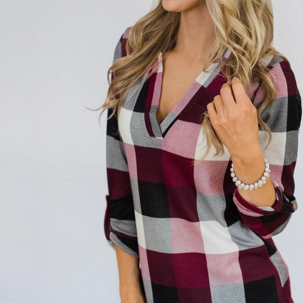fashion women shirt roll up long sleeve v neck tee plaid blouse loose casual daily female blouses, White
fashion women shirt roll up long sleeve v neck tee plaid blouse loose casual daily female blouses, White