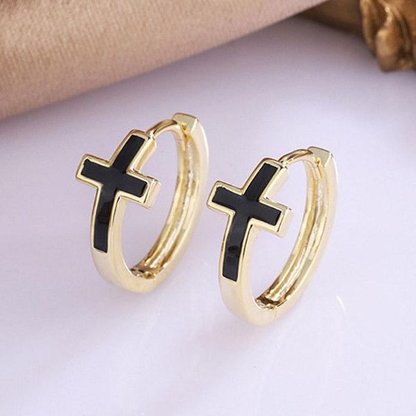 hoop & huggie women's earrings black drop glaze cross ear ring gold color girls accessories jewelry for female fashion wholesale kbe379, Golden;silver
hoop & huggie women's earrings black drop glaze cross ear ring gold color girls accessories jewelry for female fashion wholesale kbe379, Golden;silver