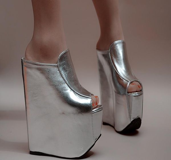 slippers woman platform 17cm white black in summer high wedges thick bottom shoes non-slip fashion