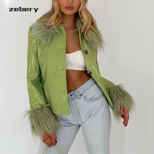 women's jackets 2021 autumn winter green brown long sleeve fashion coat cropped casual black pu leather jacket women turn down faux fur, Black;brown
women's jackets 2021 autumn winter green brown long sleeve fashion coat cropped casual black pu leather jacket women turn down faux fur, Black;brown