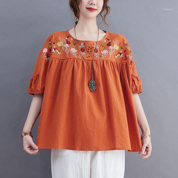 women's blouses & shirts johnature women cotton linen o-neck short sleeve embroidery blouse 2021 summer loose vintage clothing, White
women's blouses & shirts johnature women cotton linen o-neck short sleeve embroidery blouse 2021 summer loose vintage clothing, White