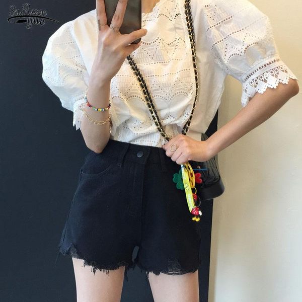 women's blouses & shirts short sleeve hollow out casual shirt korean style loose women ladies o neck female summer 15181, White
women's blouses & shirts short sleeve hollow out casual shirt korean style loose women ladies o neck female summer 15181, White