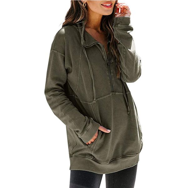 ladies loose sweatshirt half zipper hoodie kangaroo pocket solid color casual sweater multicolor autumn and winter 005, Black
ladies loose sweatshirt half zipper hoodie kangaroo pocket solid color casual sweater multicolor autumn and winter 005, Black