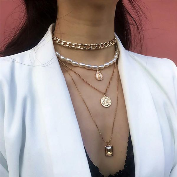 jewelry pearl gem coin pendant multilayer cross long necklace vintage clavicle chain harajuku chains, Silver
jewelry pearl gem coin pendant multilayer cross long necklace vintage clavicle chain harajuku chains, Silver
