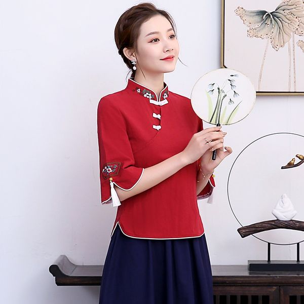 cheongsam chinese style clothing women embroidery hanfu shirt tang suit mandarin collar blouse ladies chinese 11120, Red
cheongsam chinese style clothing women embroidery hanfu shirt tang suit mandarin collar blouse ladies chinese 11120, Red