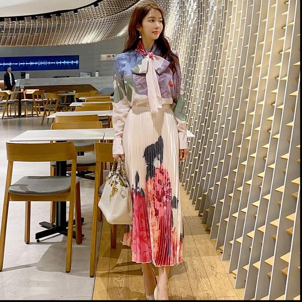 hma women tracksuits womens spring vintage print korean full sleeve bow blouses high waist pleats long skirt set, Gray
hma women tracksuits womens spring vintage print korean full sleeve bow blouses high waist pleats long skirt set, Gray