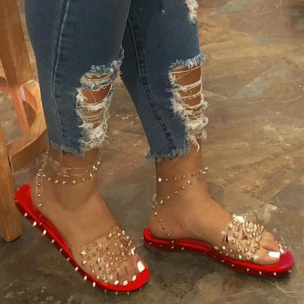women rivet sandals ankle strap line style buckle ladies transparent bling slippers flats summer shoes cool girl plus size, Black
women rivet sandals ankle strap line style buckle ladies transparent bling slippers flats summer shoes cool girl plus size, Black