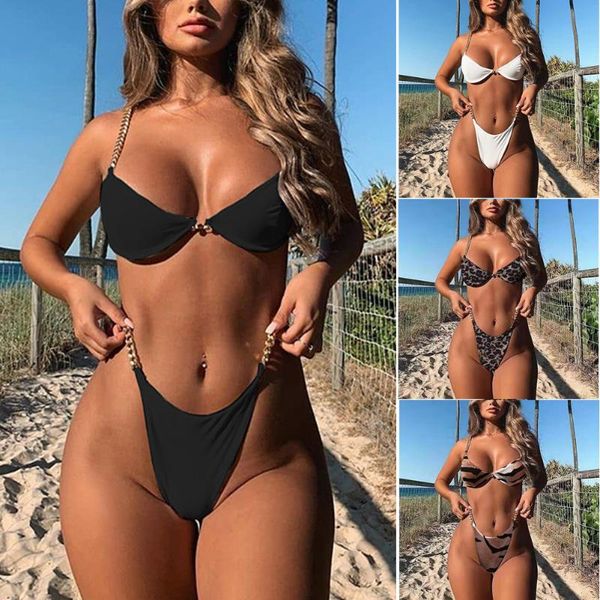 women's swimwear swimsuit bathing suit metal chain padding bikini high cut thong women push up, White;black
women's swimwear swimsuit bathing suit metal chain padding bikini high cut thong women push up, White;black