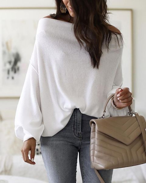 women's blouses & shirts ribbed knitted blouse women sweater 2021 fashion casual slash neck off shoulder long lantern sleeve autumn, White
women's blouses & shirts ribbed knitted blouse women sweater 2021 fashion casual slash neck off shoulder long lantern sleeve autumn, White