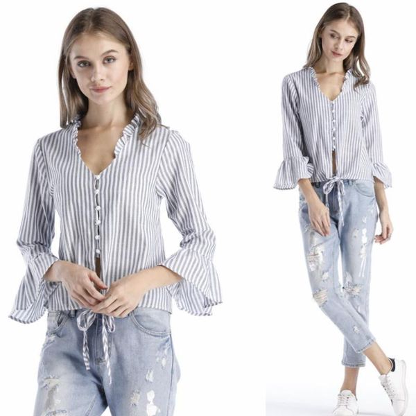 women's blouses & shirts style striped stand-collar shirt short long sleeve pearl single-breasted spring and summer ladies top, White
women's blouses & shirts style striped stand-collar shirt short long sleeve pearl single-breasted spring and summer ladies top, White