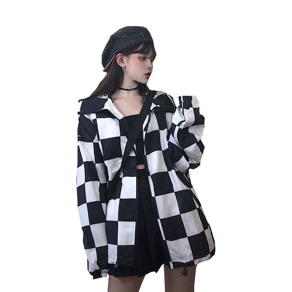 Women's Jackets Harajuku Plaid Jacket Women Long Sleeve Loose White Black Checkerboard Colored Fashion Casual Coat Unisex Streetwear 201014 ZGJJ, Black;brown
Women's Jackets Harajuku Plaid Jacket Women Long Sleeve Loose White Black Checkerboard Colored Fashion Casual Coat Unisex Streetwear 201014 ZGJJ, Black;brown