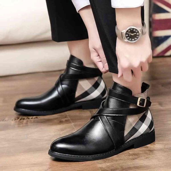men pu leather gesp design plaid single high fashion lacers casual location hook miscellaneous men's boots, Black
men pu leather gesp design plaid single high fashion lacers casual location hook miscellaneous men's boots, Black