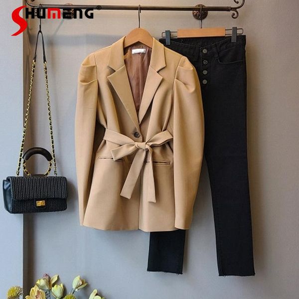 women's suits & blazers 2021 spring korean fashion lace-up waist trimming casual long sleeve black slimming small blazer suit jacket fo, White;black
women's suits & blazers 2021 spring korean fashion lace-up waist trimming casual long sleeve black slimming small blazer suit jacket fo, White;black